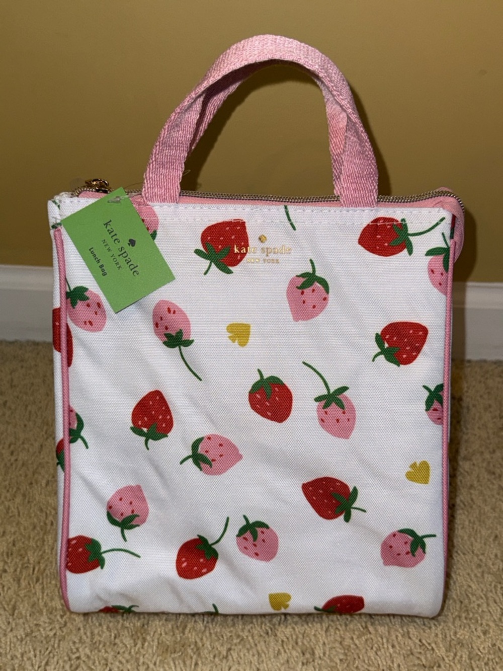kate spade Strawberry Print Lunch Bag in Pink, Red & Green